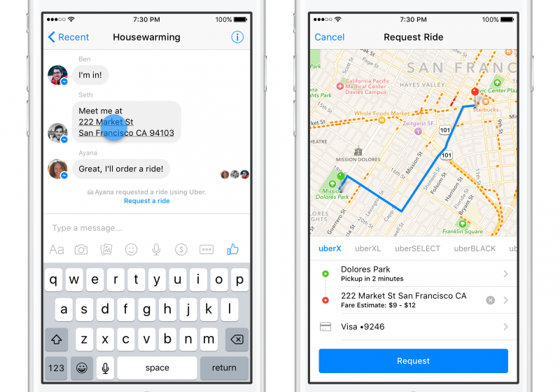 Facebook's partnership with Uber means you can now hail a ride from within Messenger