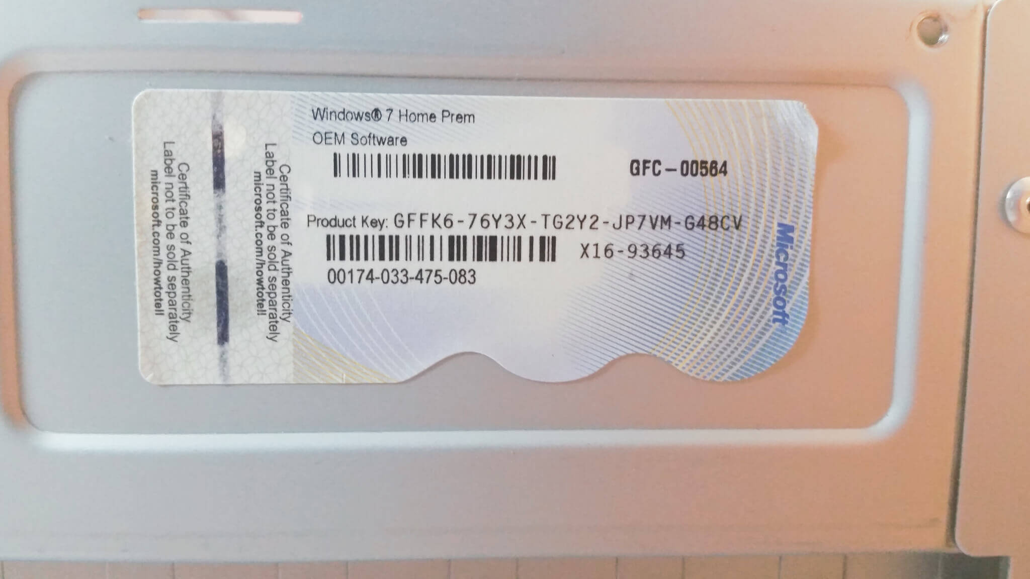 microsoft windows license stickers