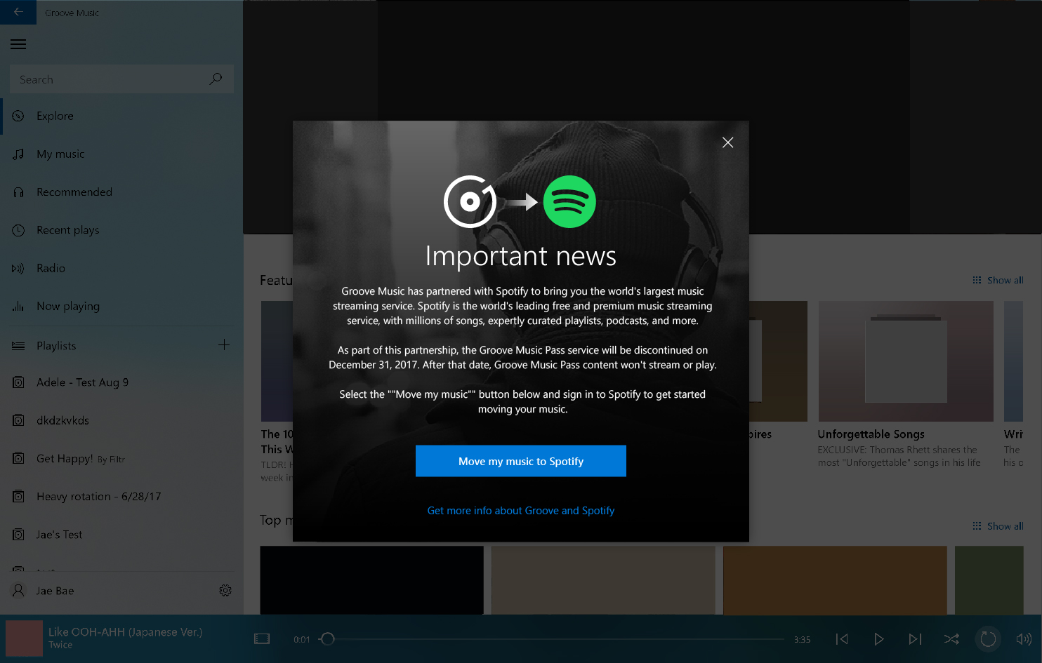 Microsoft is shutting down Groove Music in favor of Spotify