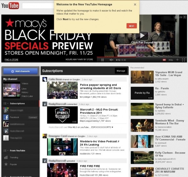 youtube google homepage new layout