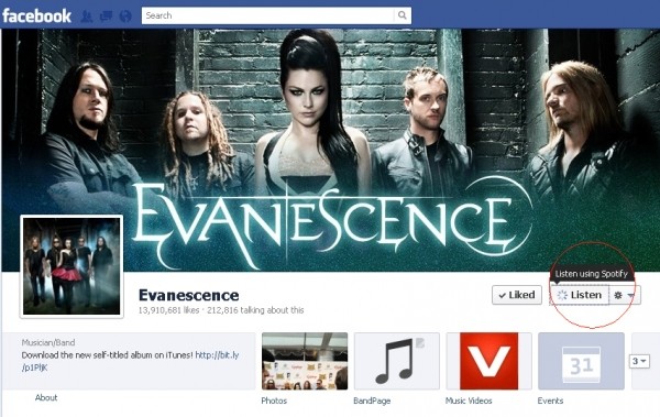 facebook listen music listen button