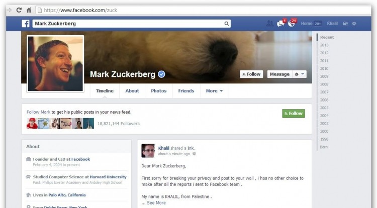 White hat hacker uses Facebook bug to post on Zuckerberg's timeline