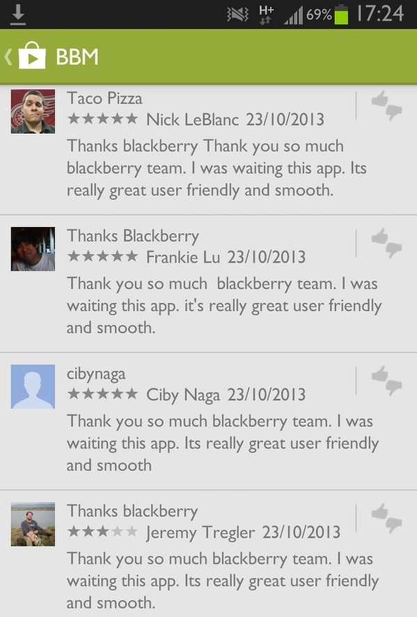 blackberry bbm android rim reviews