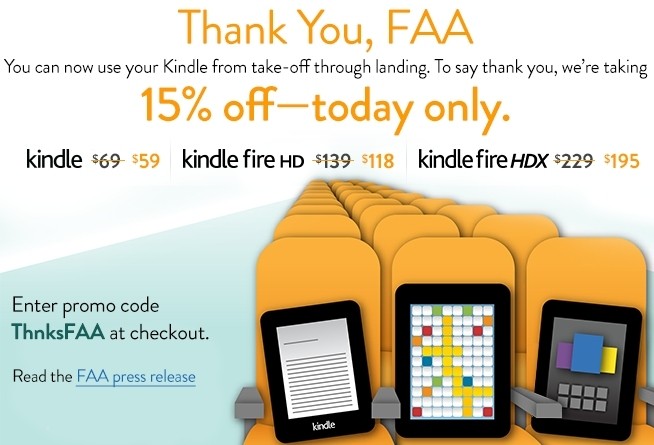 One day only: Amazon slashes 15 percent off Kindles in celebration of recent FAA decision