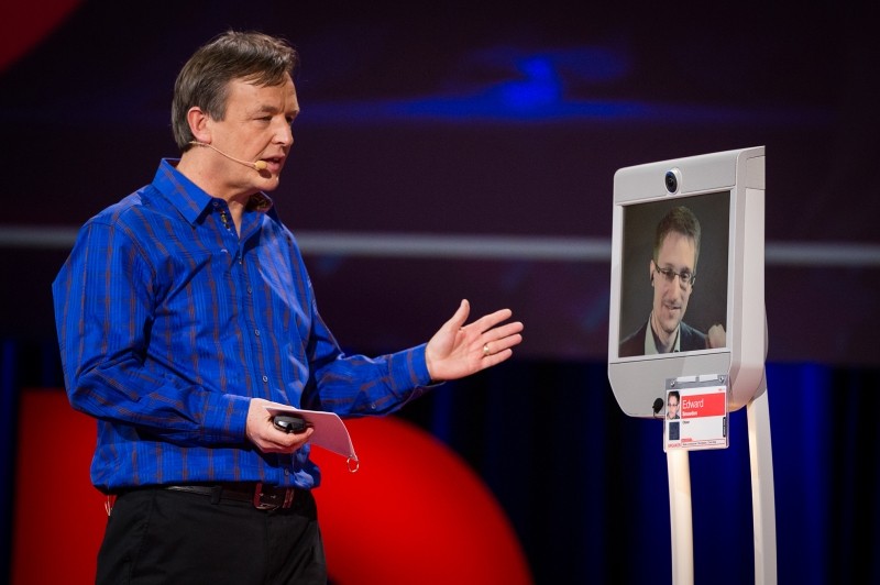 Edward Snowden appears at TED via telepresence robot