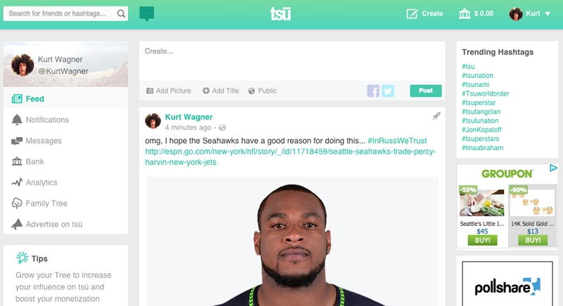 Tsu, a content monetization system disguised as a social network, pays members for their posts