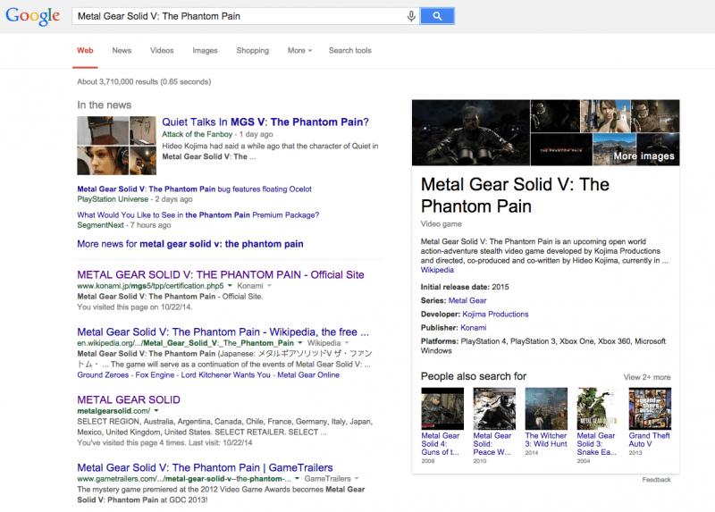 Google adds video game data to Knowledge Graph in search results