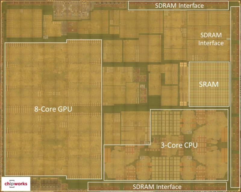 apple a8x gpu cpu soc die graphics processing unit iphone 6 imagination ipad air 2 iphone 6 plus chipworks powervr gx6650