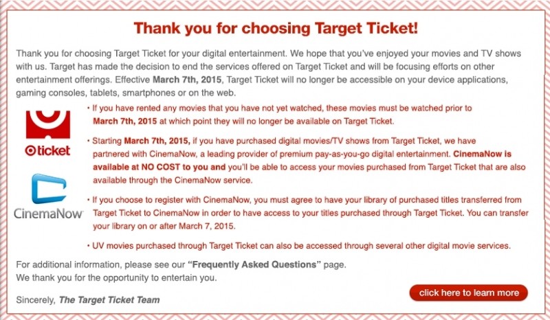 target target ticket shut down entertainment closure movie store digital movies