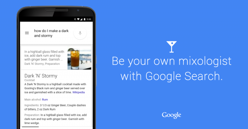 Google search results now offer up cocktail recipes and more