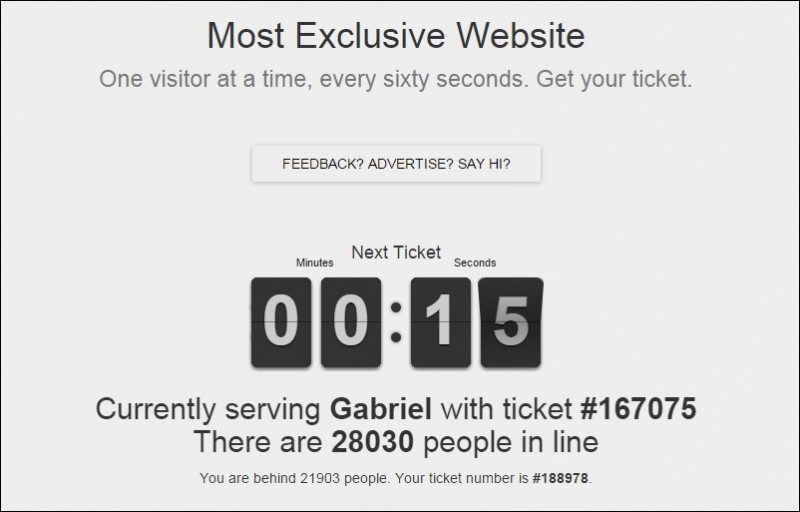 This 'exclusive' website only lets one person in at a time