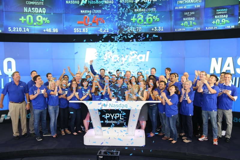 PayPal makes its second debut on the Nasdaq, valued at more than $50 billion
