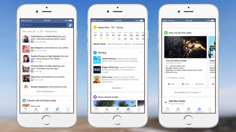 Facebook update adds new information 'cards' to revamped notifications tab