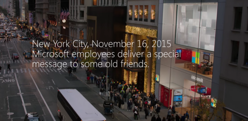 Microsoft's new ad sees its employees serenading Apple store staff in the spirit of Christmas