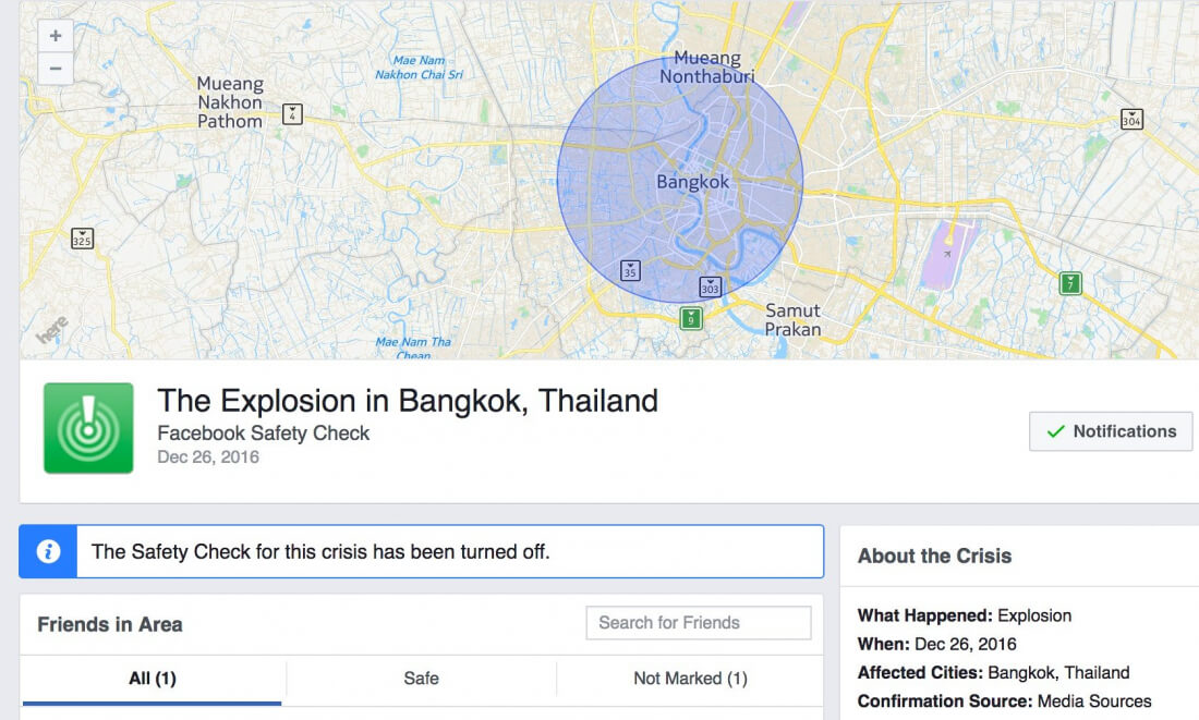 Facebook's Safety Check activated following Bangkok explosion that never happened