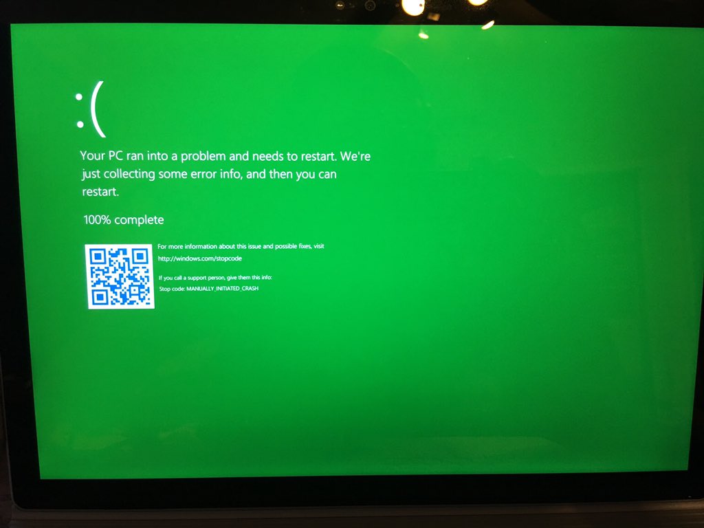 Green Screen of Death (GSoD) discovered in leaked preview build of Windows 10