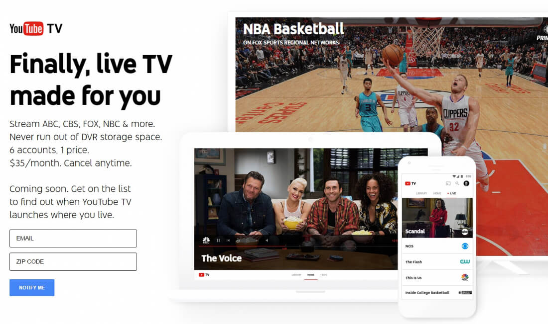 YouTube launches a TV streaming service for $35 a month