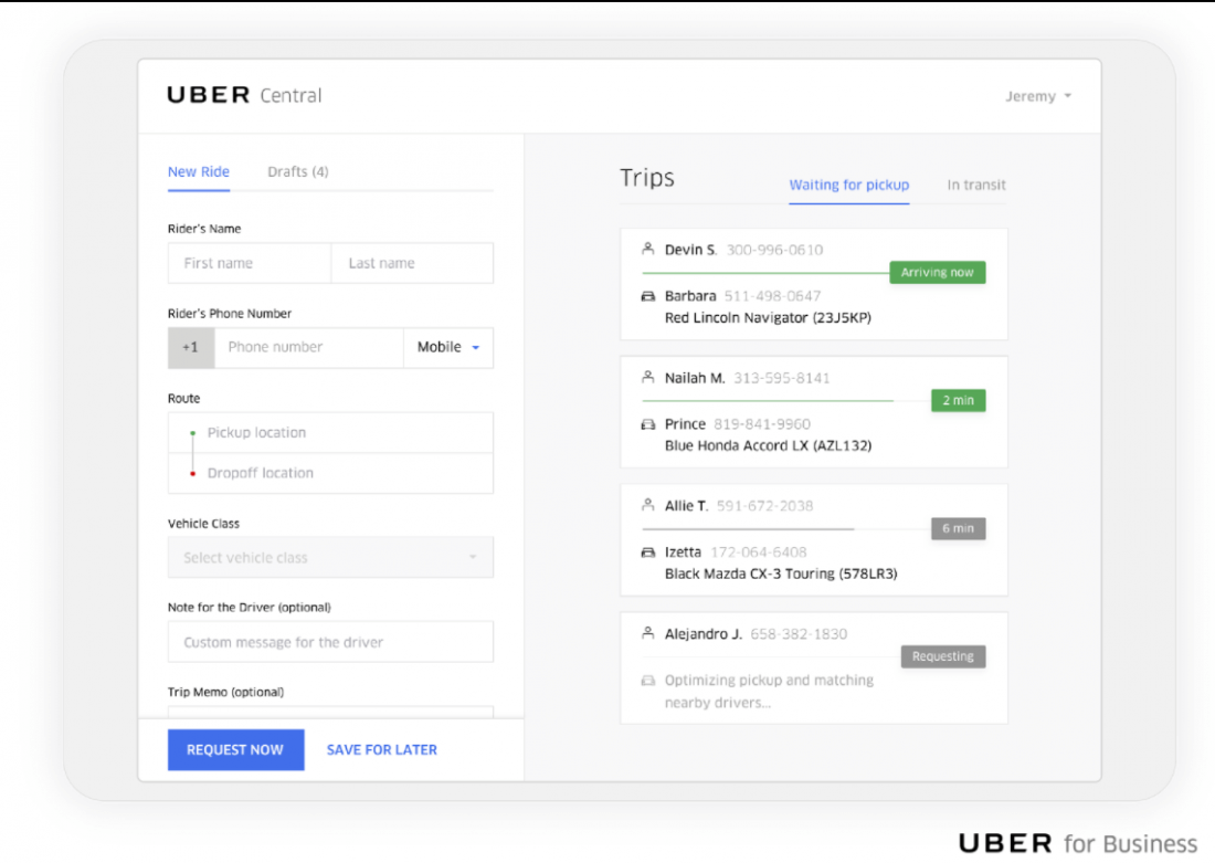Uber lets businesses request multiple rides from a central app