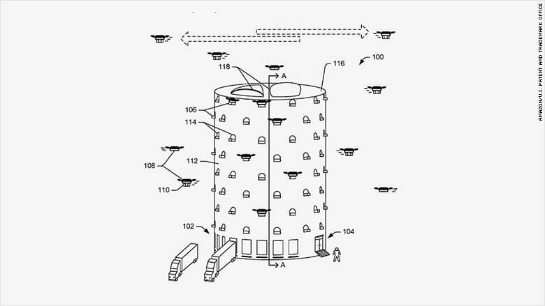 Amazon patent application envisions building beehive-like towers to bring drone deliveries to cities