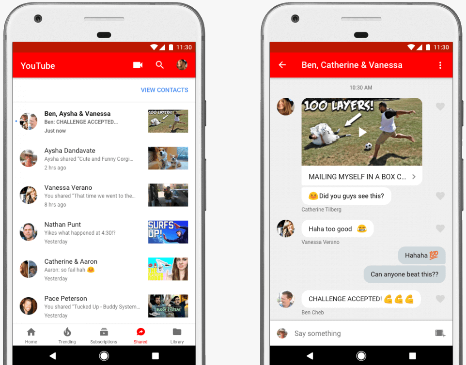 You can now share and discuss YouTube videos via in-app messaging