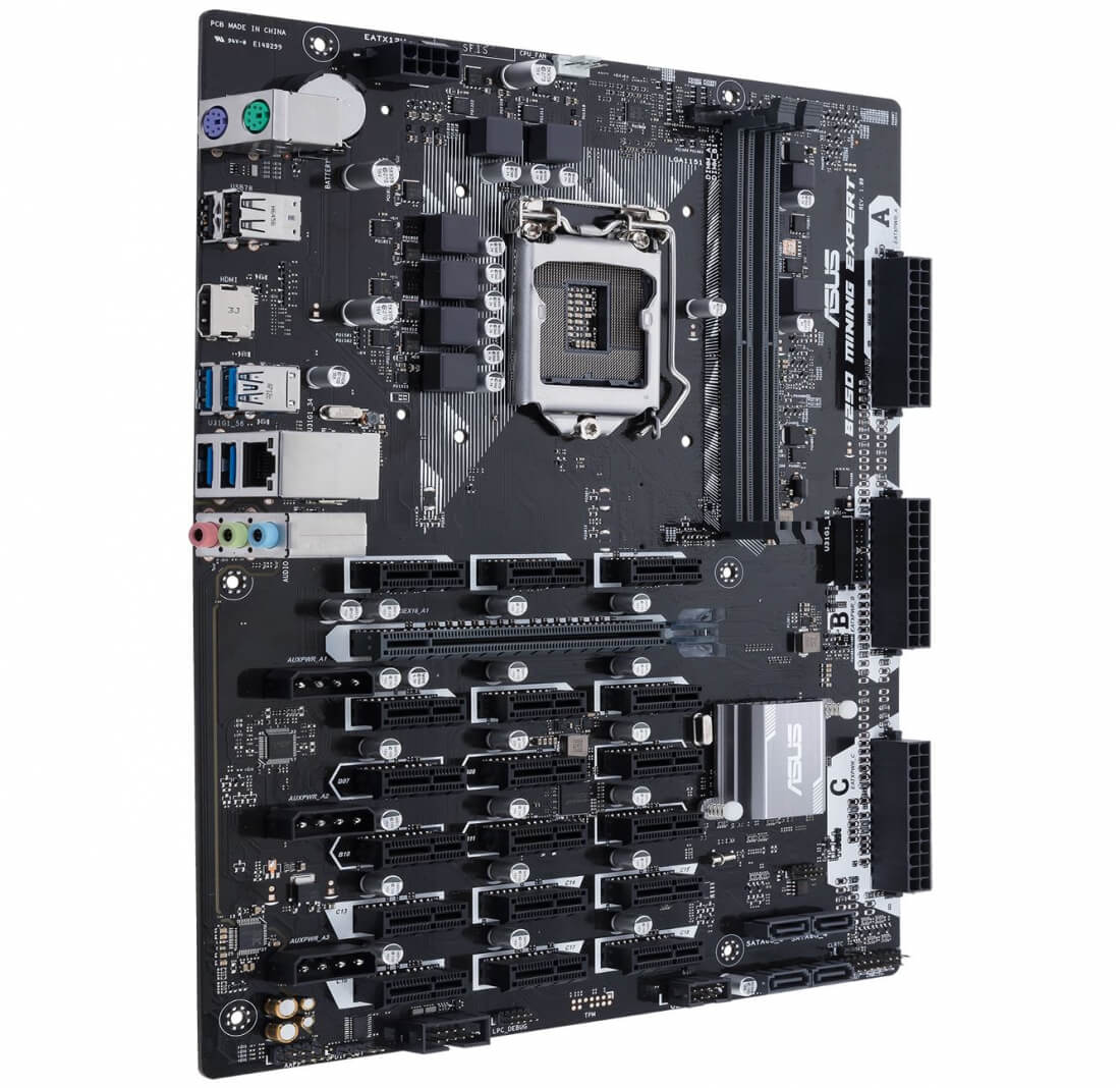 Asus announces B250 Mining Expert motherboard with 19 PCIe slots and triple 24-pin power connectors