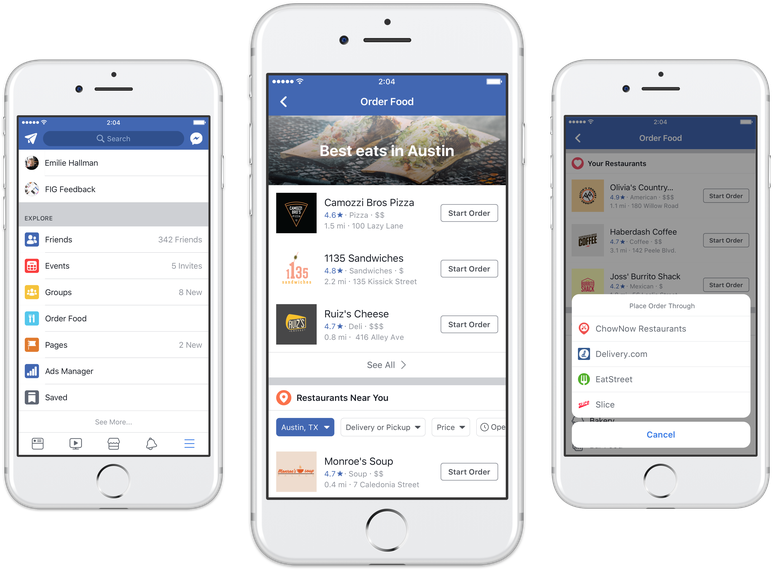 You can now order pick-up or delivery without leaving Facebook