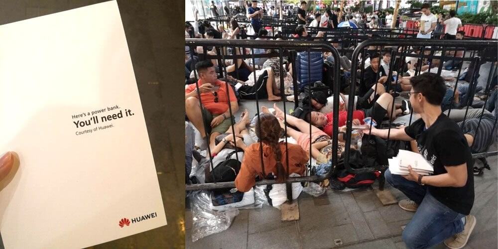 Huawei hands out chargers at Apple Store's iPhone lines, tells customers they'll need them