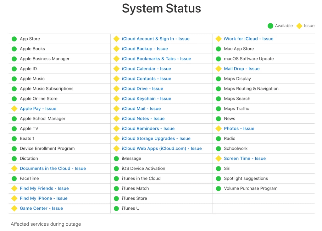 Apple iCloud services recover from nationwide outage