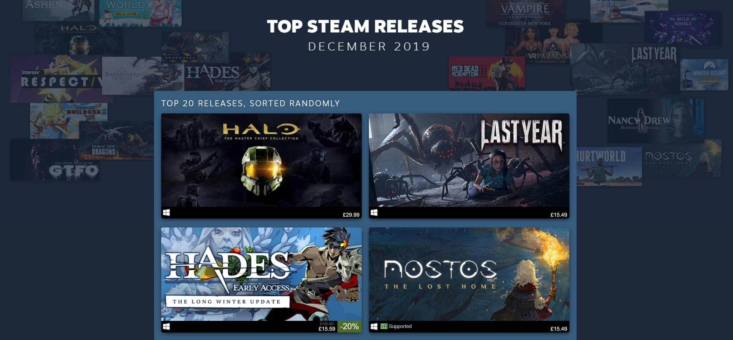 Steam reveals its most popular games in December