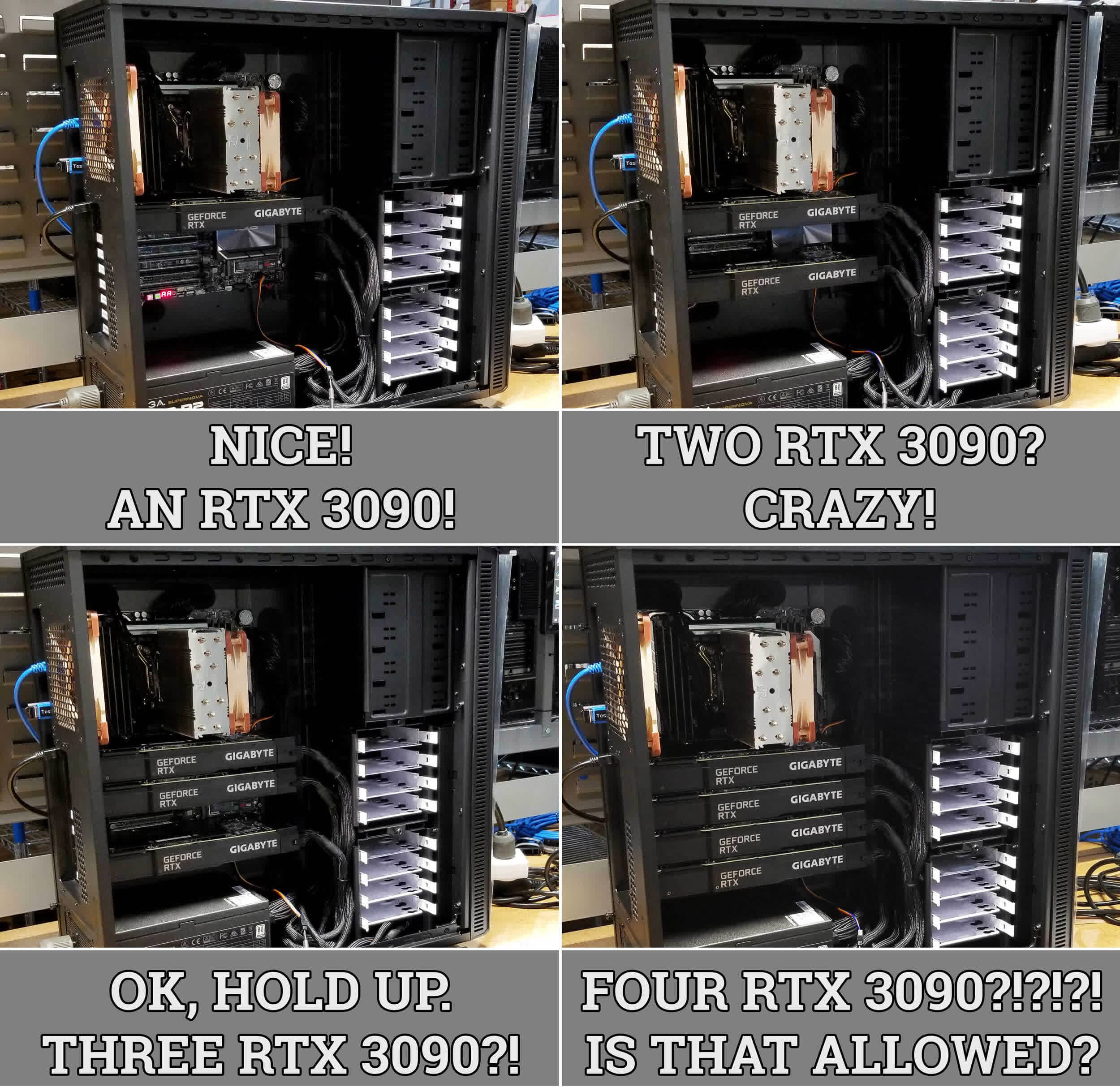 Quad GeForce RTX 3090 tested on a single PC running workstation benchmarks