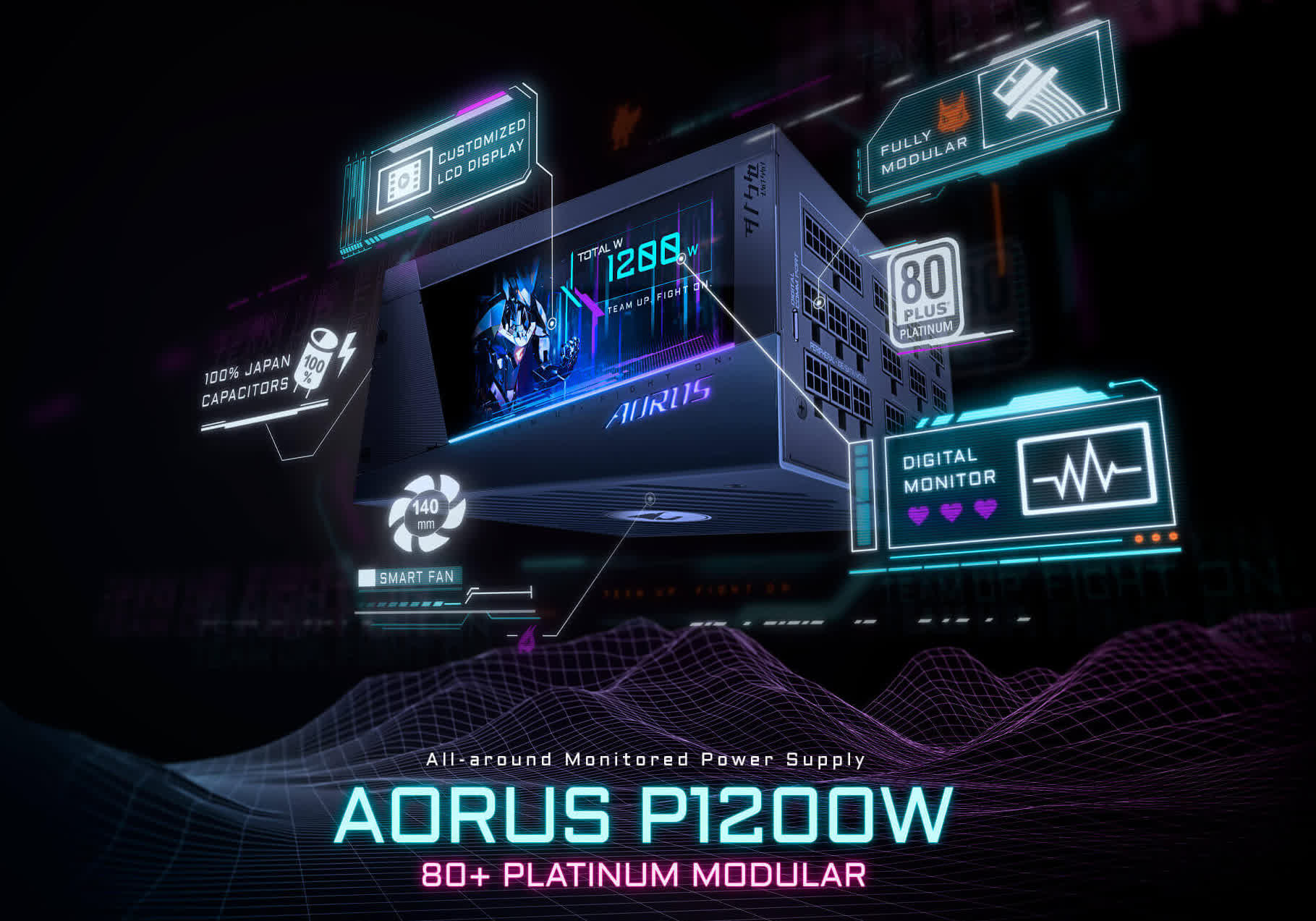 Gigabyte's 1200W Aorus power supply features an integrated LCD panel