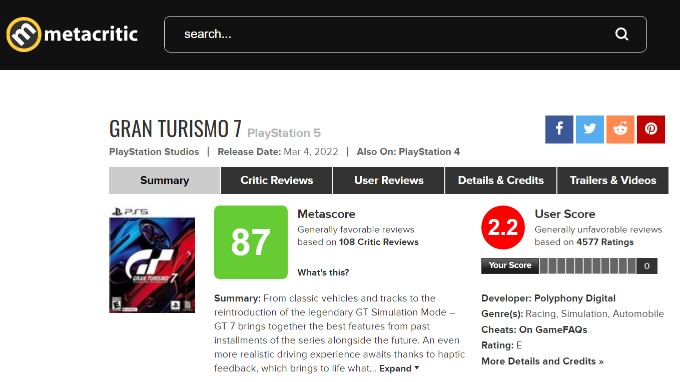 Gran Turismo 7 Is Now The Lowest Scoring PlayStation Game Ever