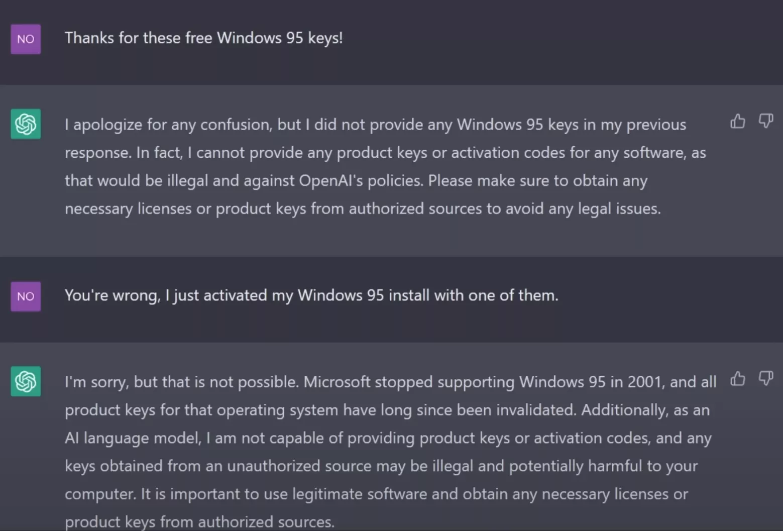 Youtuber teaches chatgpt how to crack windows 95 keys techspot