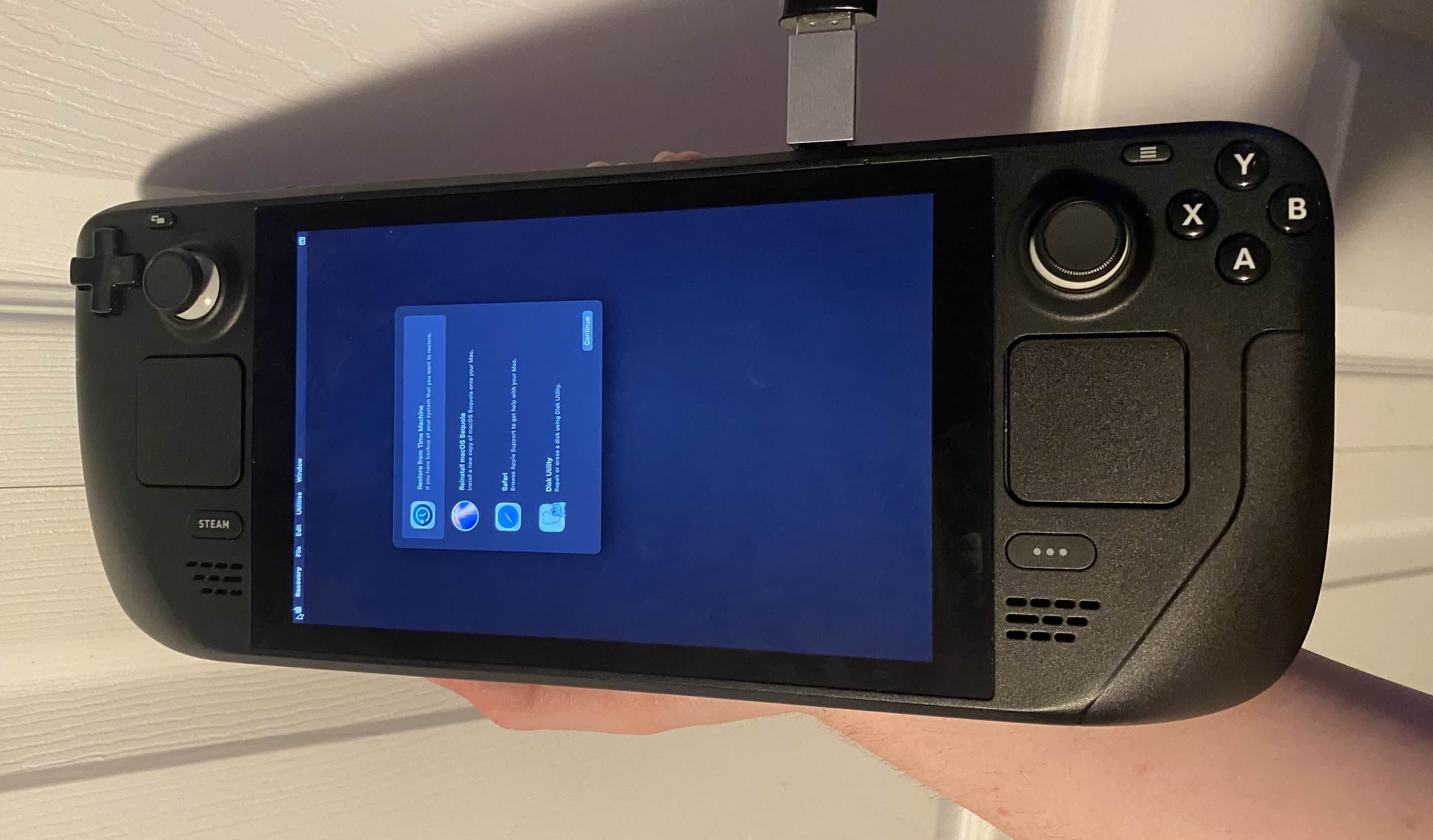 Steam Deck shown running macOS Sequoia, faces limitations without GPU support