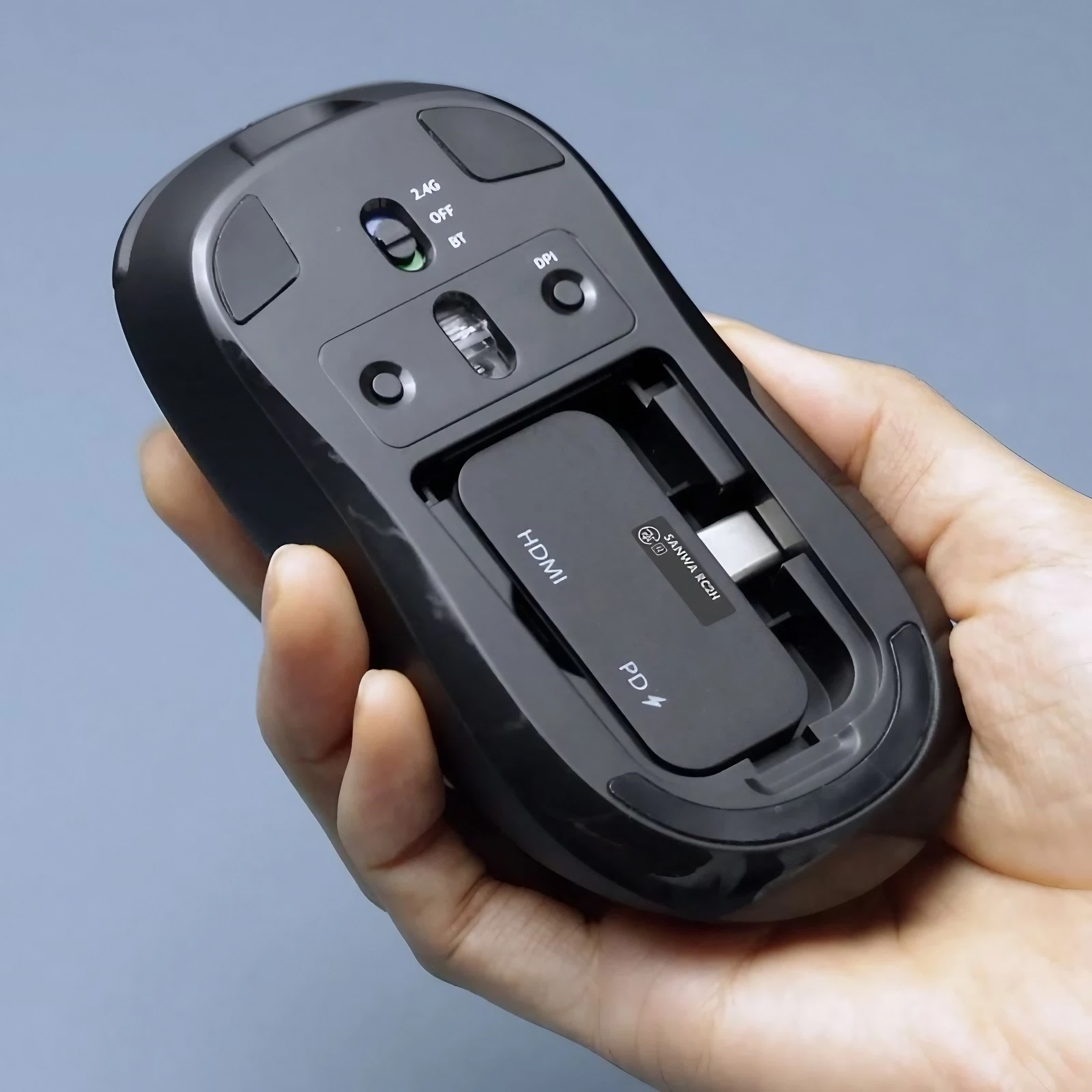 This wireless mouse doubles as a docking station, offering HDMI and USB-C