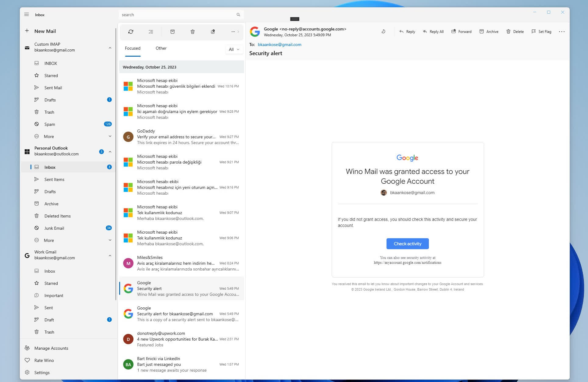 Інтерфейс програми Wino Mail