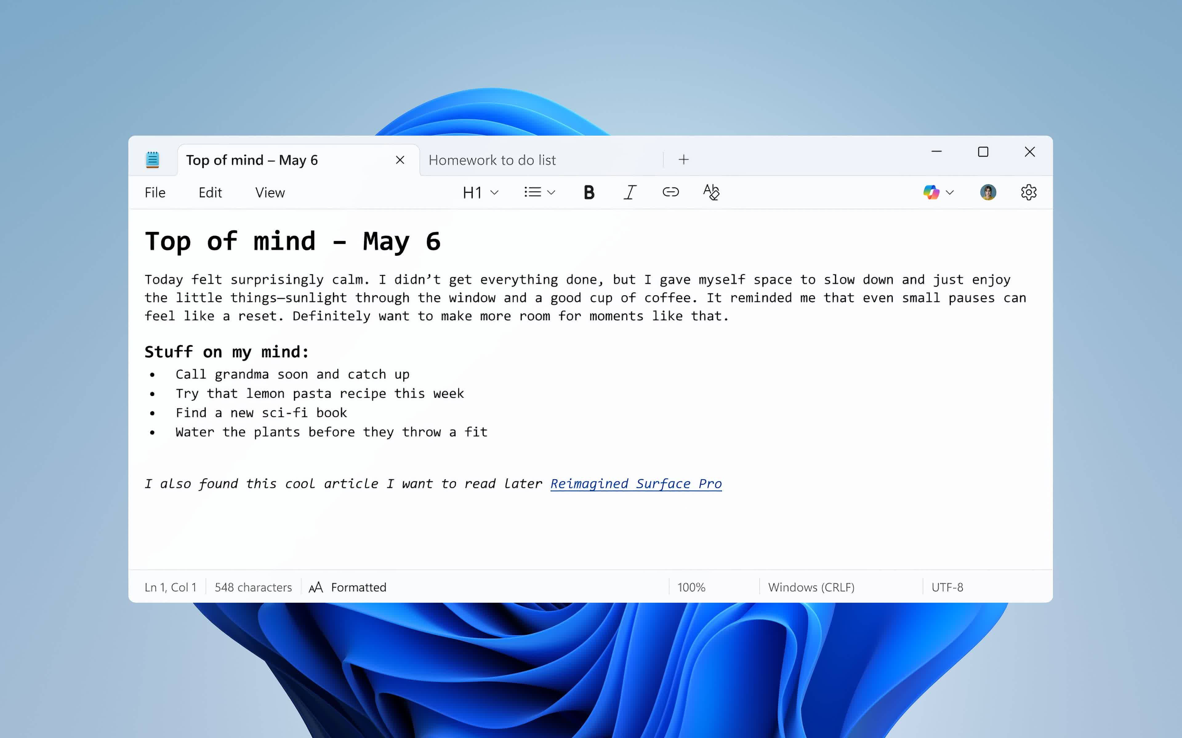 Notepad gets bold, italics, and Markdown support in latest update