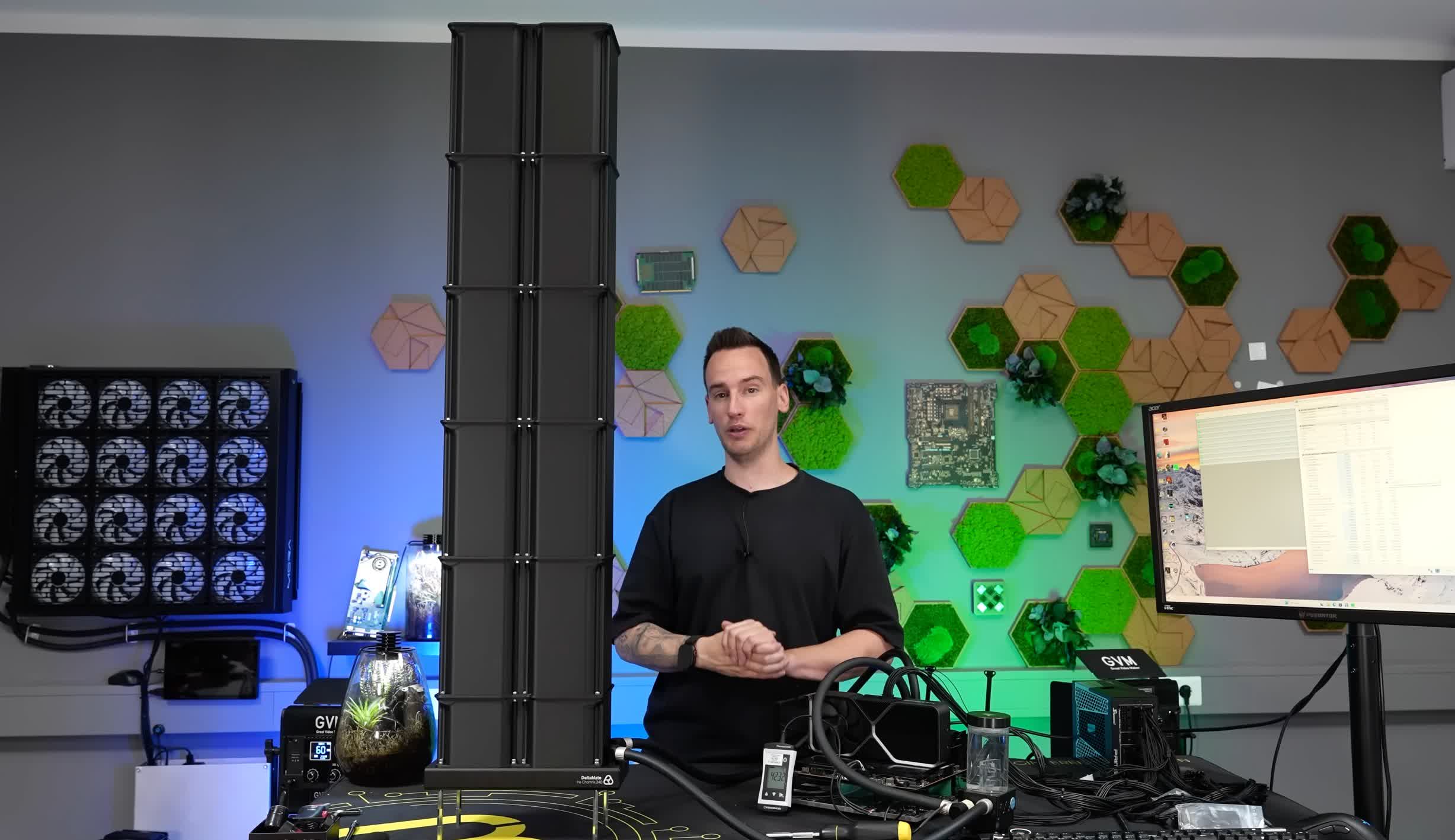der8auer tests PC chimney effect, dropping CPU temps by 19°C with a 110cm 3D-printed tower