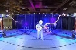 watch musical tesla coils electrify audience glorious video music electricity found band tesla coil niche arc attack maker faire austin