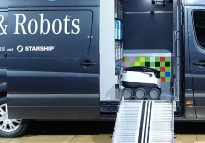 starship mercedes-benz robot drone package delivery aerial drone starship technologies van delivery van mothership robovan last mile