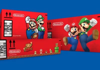 amazon mario-themed nintendo shipping mario with video