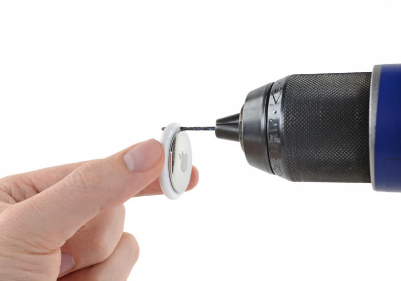 iFixit shows you can drill a key ring hole in an AirTag without