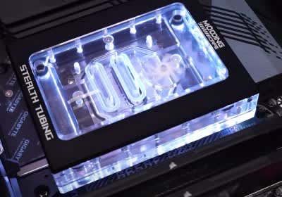 tube- cpu waterblock hides tubes motherboard cooling with video