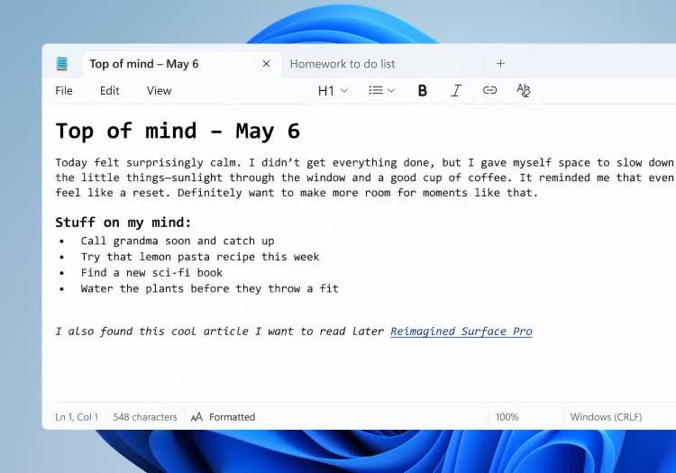 notepad markdown editing windows 11 word plain text