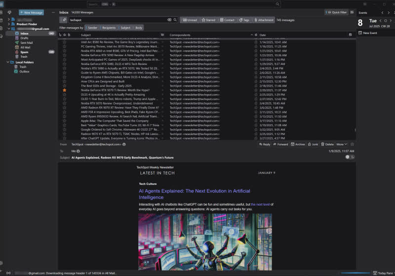 Thunderbird 140 enhances dark mode, adds custom layouts, and Exchange support