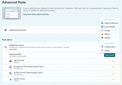 PowerToys 0.96 upgrades Advanced Paste with local AI support